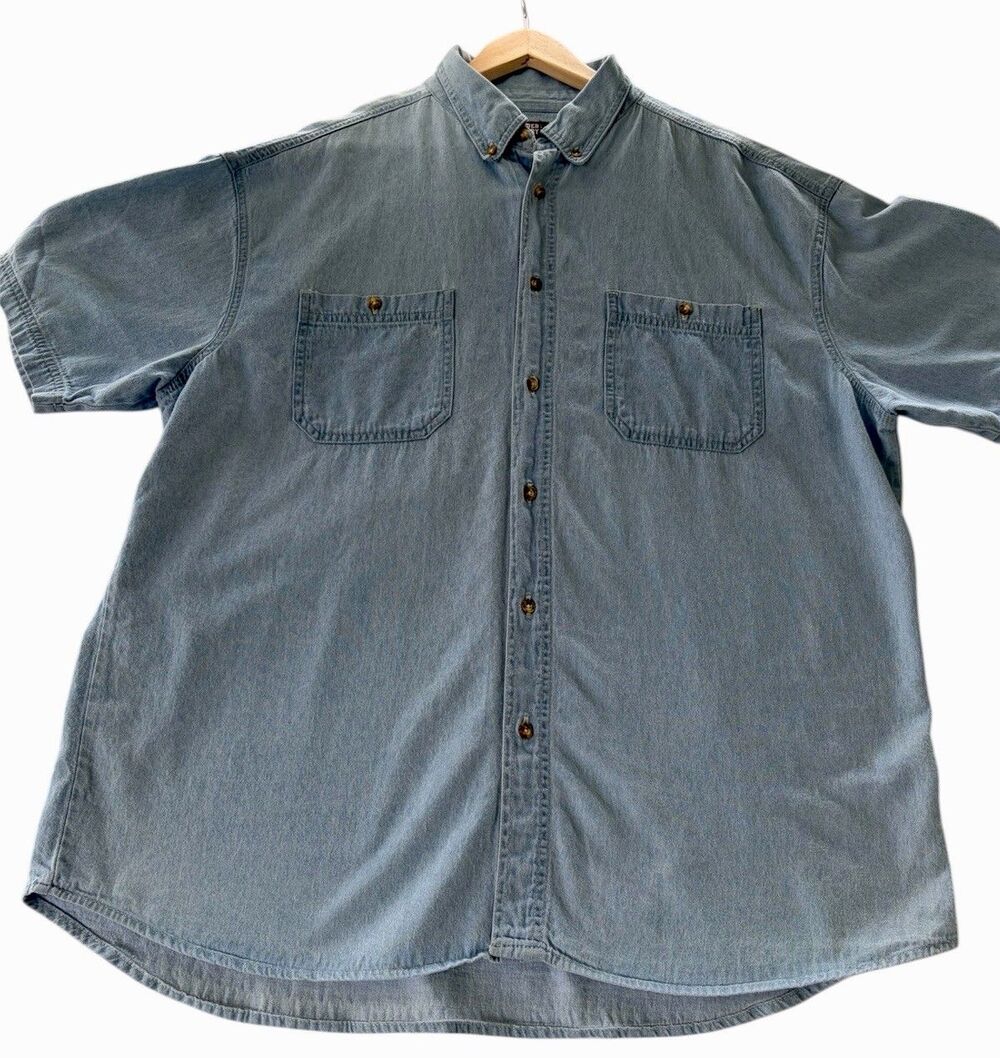 Faded Glory Denim Shirt XL Light Wash Button Front Workwear Western Grunge